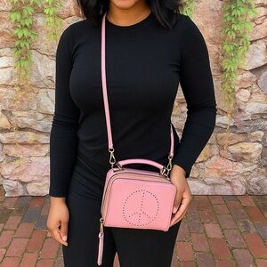 REBECCA MINKOFF Dusty Pink Perforated Peace Sign Crossbody Bag